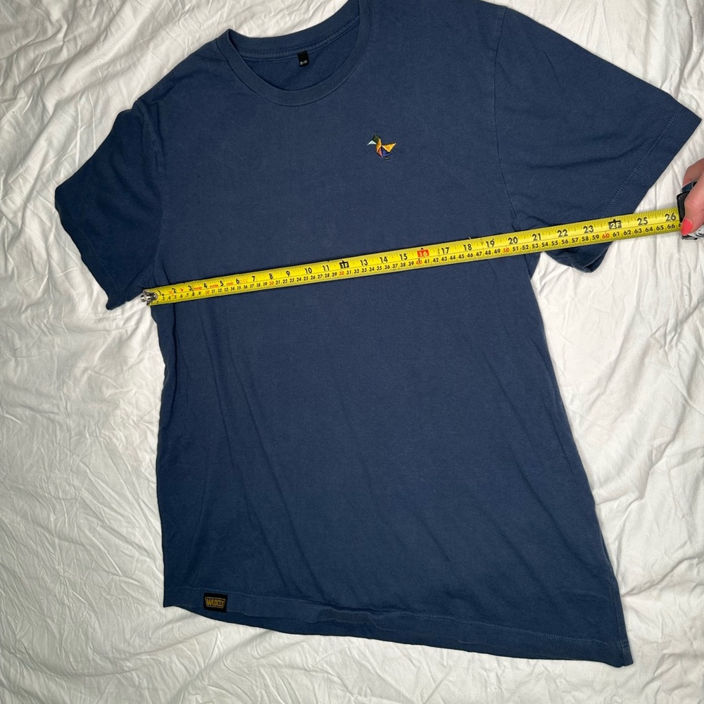 Wuxly XL Organic Cotton T-Shirt Made in Canada Origami Bird Logo Navy Blue - Picture 13 of 14